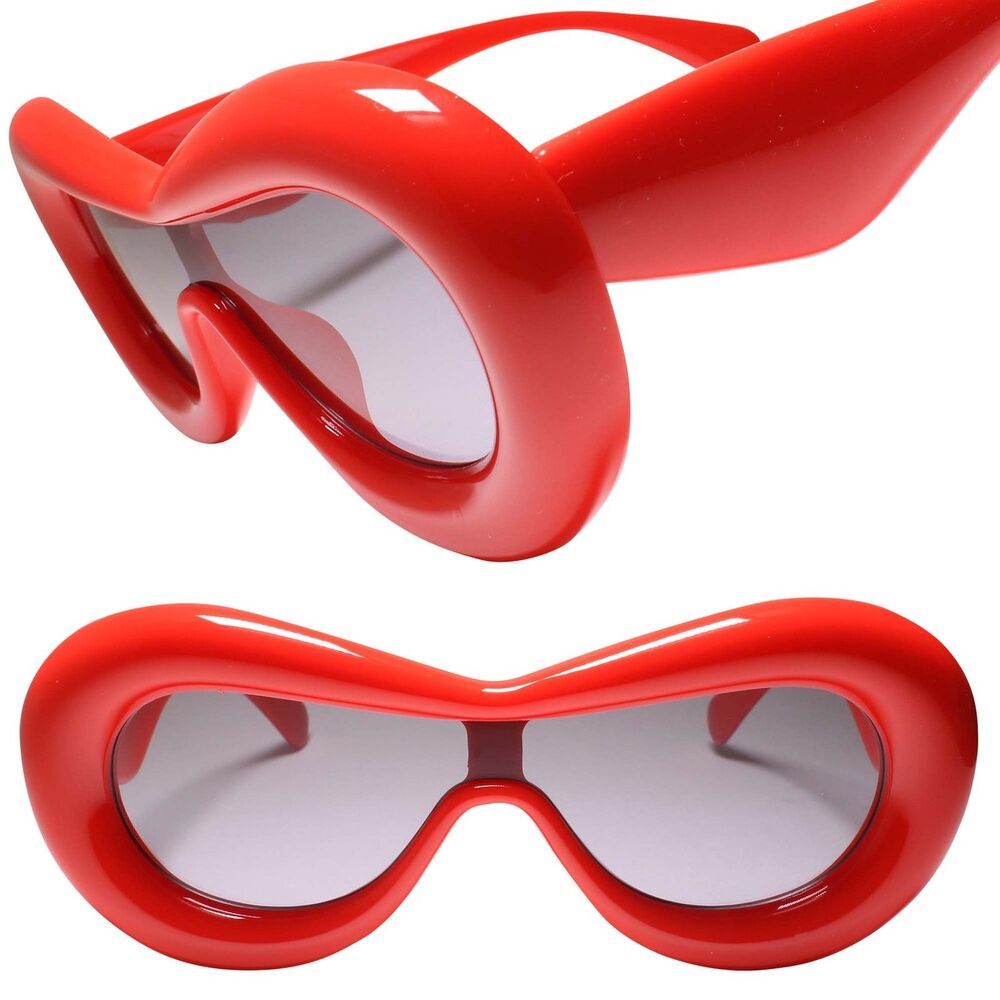 Unique High-End Chic Oversized Inflated Thick Frame Oval Red Womens Sunglasses